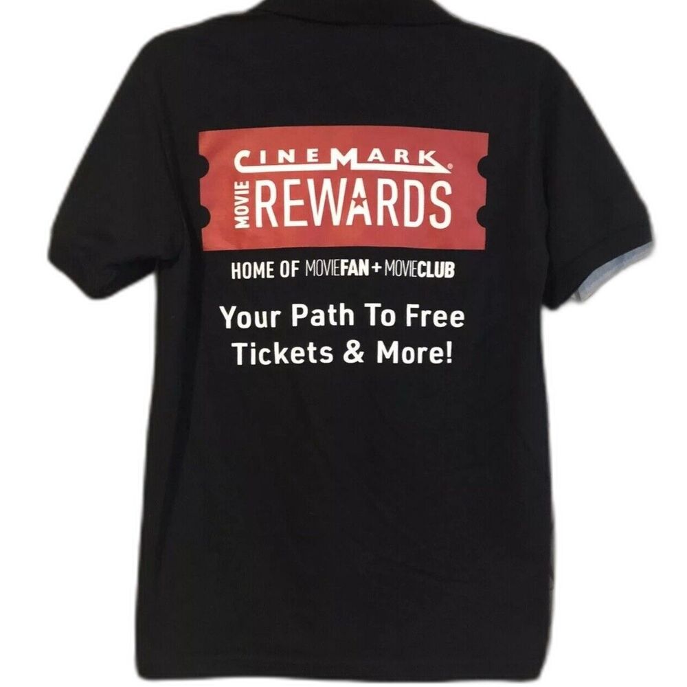 Cinemark Movie Rewards Polo Shirt Small Black Gildan DryBlend Employee Uniform